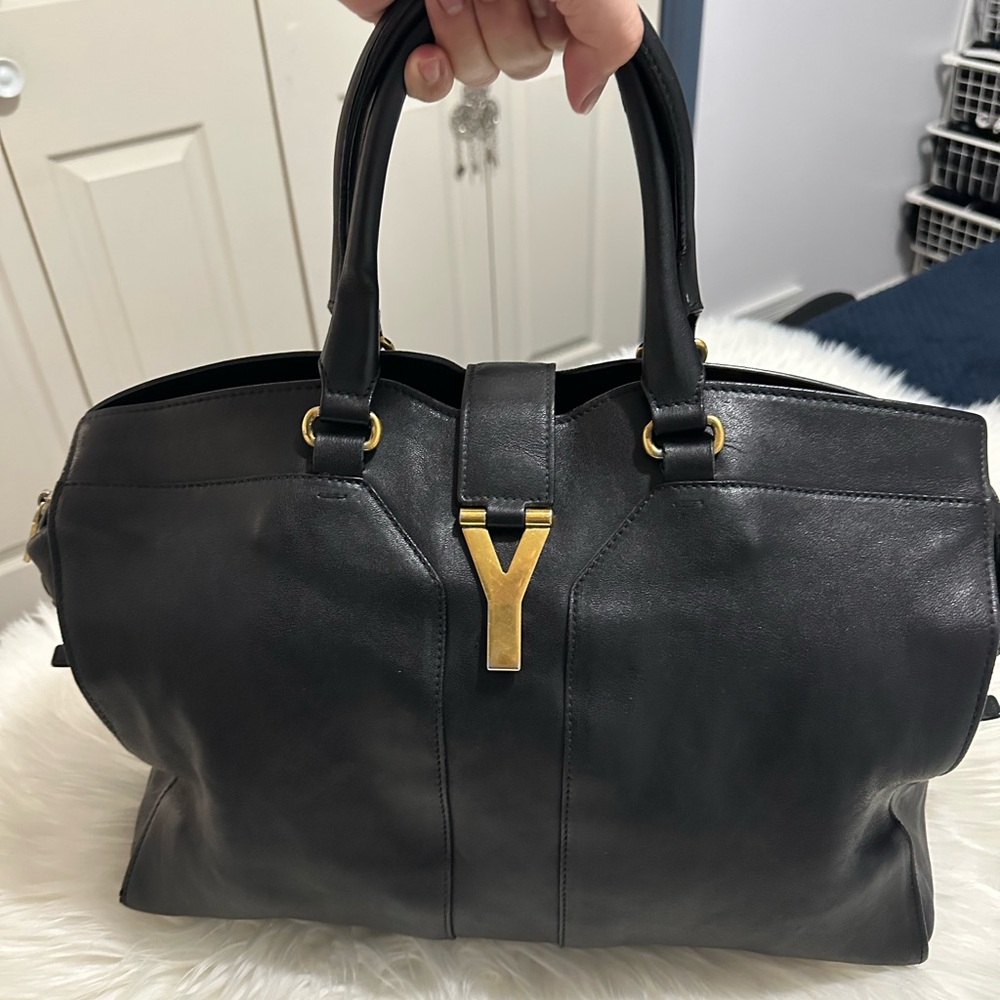 Yves Saint Laurent Black Leather Chyc Cabas Hand Bag  with Gold Accent - Picture 3 of 10